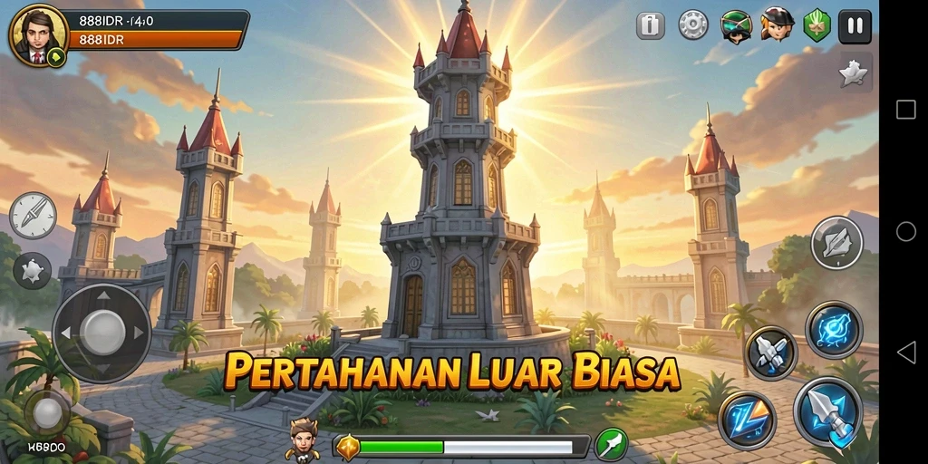 Tangkapan layar menunjukkan aksi seru dalam permainan Tower Defense.