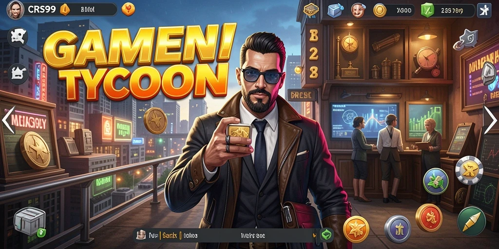 Screenshot utama menunjukkan pengelolaan bisnis Tycoon yang seru.