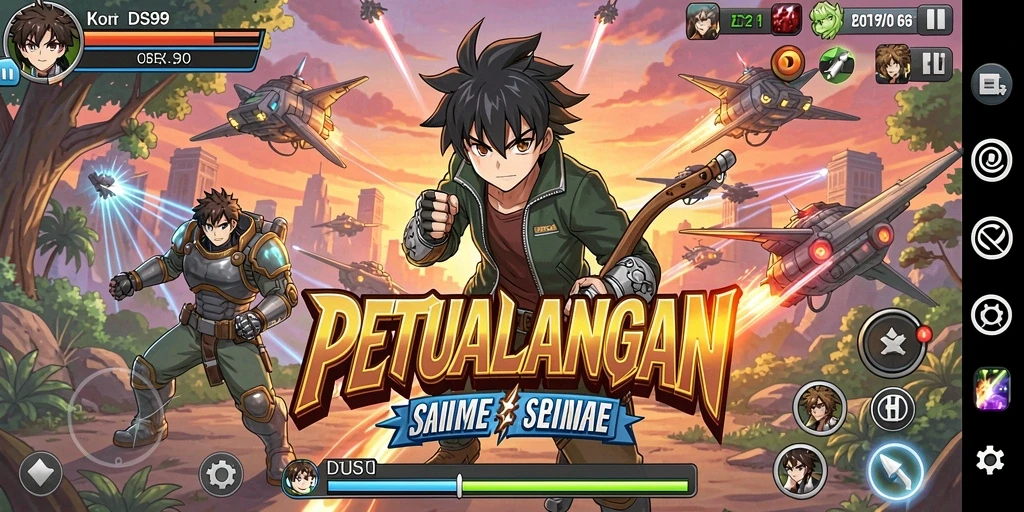 Screenshot gameplay DS99 menunjukkan aksi pertarungan yang seru dan karakter Anime.