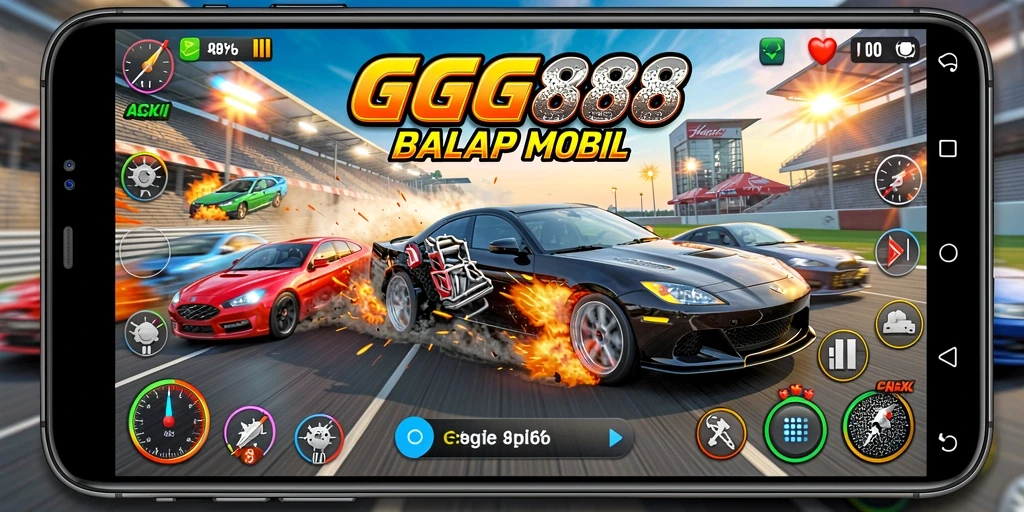 Gameplay intens GGG888 menampilkan balapan mobil yang mendebarkan.