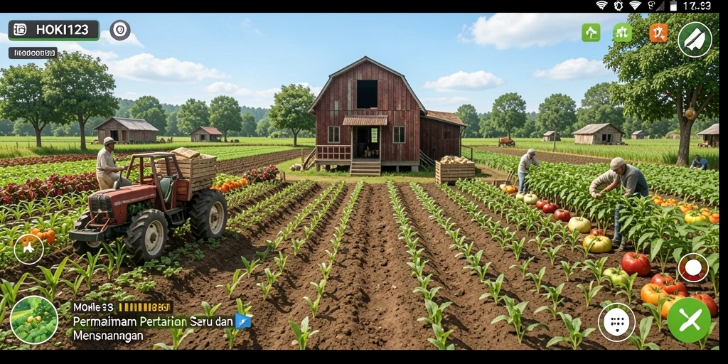 Tampilan gameplay HOKI123 yang menampilkan ladang penuh hasil panen.