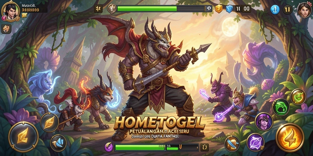 Screenshot gameplay <strong>HOMETOGEL</strong> yang menampilkan pertarungan epik dan aksi seru.