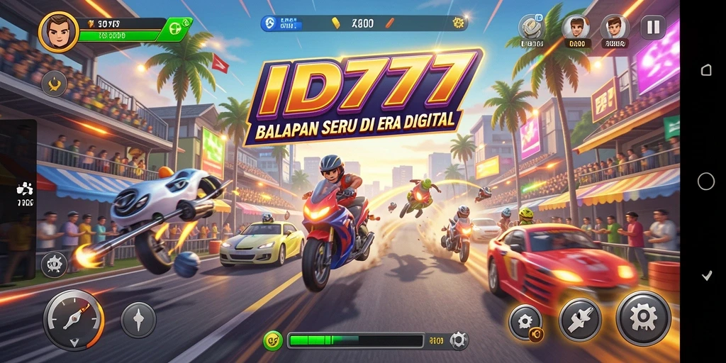 Screenshot utama menunjukkan aksi balapan mendebarkan di ID777.