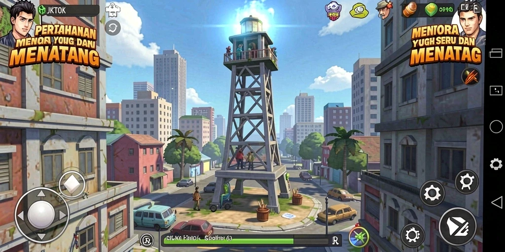 Gameplay seru dalam JKTOK dengan menara yang menakjubkan.