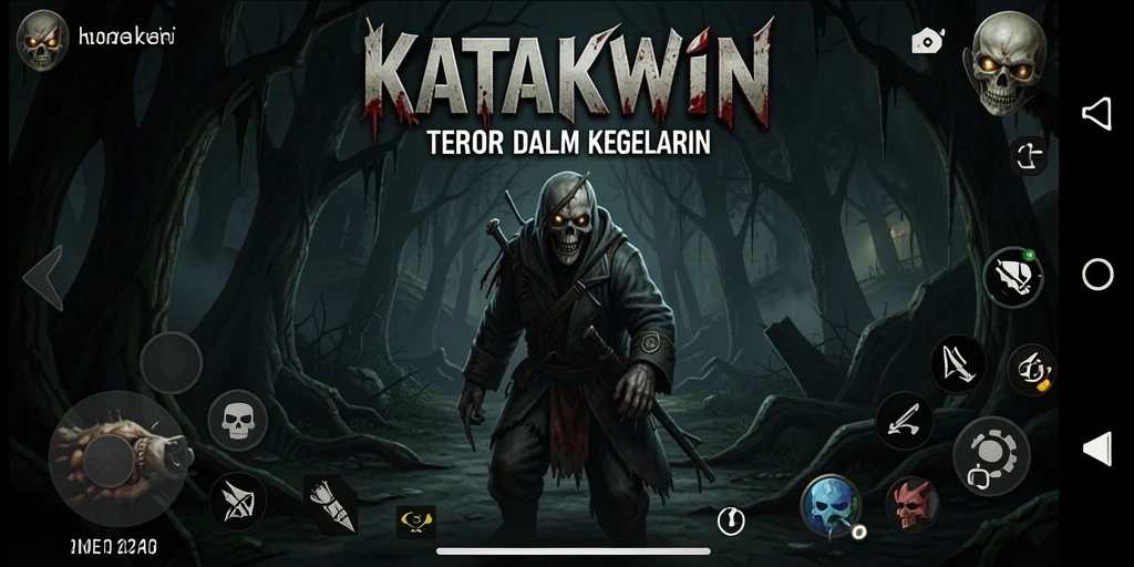 Tangkapan layar KATAKWIN menampilkan suasana mencekam dan gameplay yang menantang.