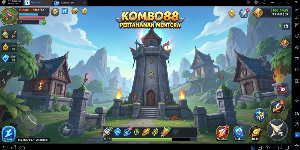 Tangkapan layar gameplay dari KOMBO88 menunjukkan aksi seru Tower Defense.