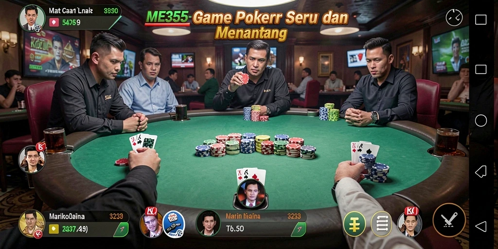 Screenshot utama ME355 menampilkan gameplay seru dalam permainan Poker.