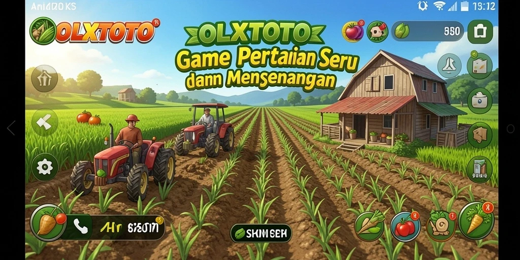 Screenshot gameplay OLXTOTO menampilkan kebun yang luas dan aktivitas bertani.