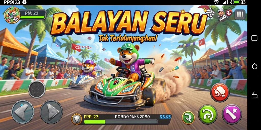 Tampilan gameplay PP123 yang mendebarkan saat balapan.