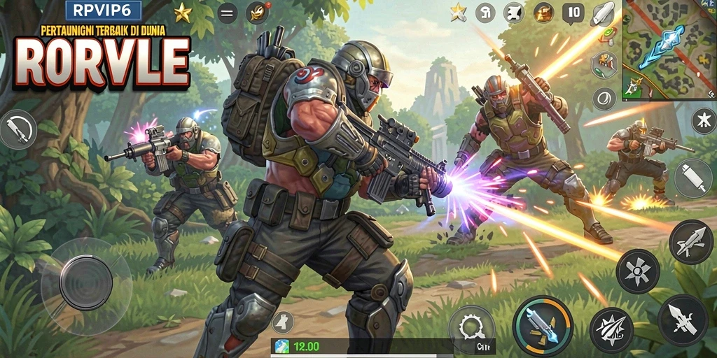Screenshot gameplay RPVIP6 menampilkan aksi seru pertarungan Battle Royale.