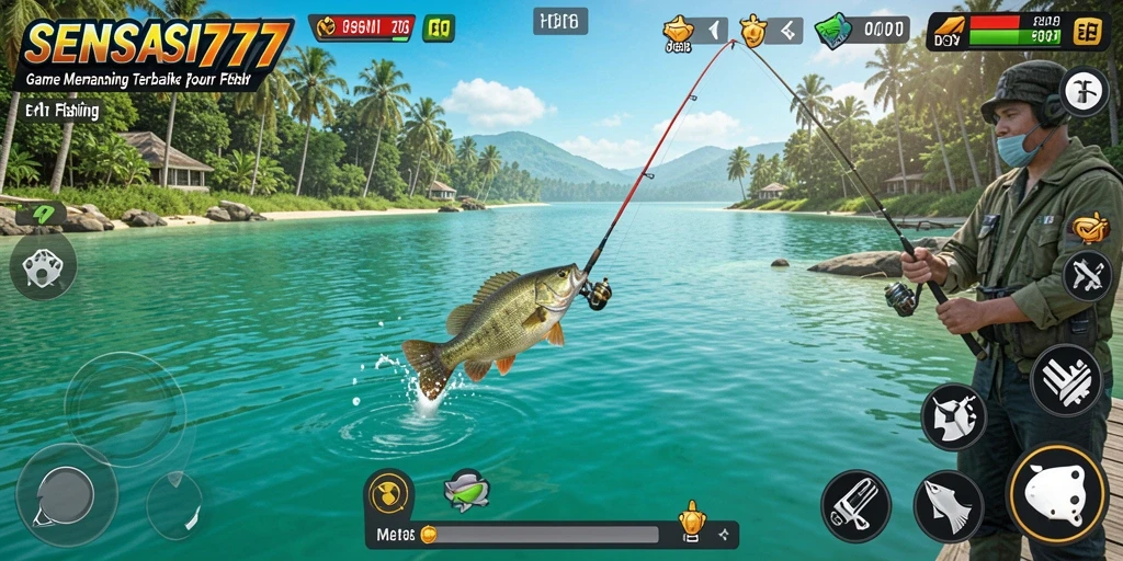 Gameplay menarik dengan tampilan menangkap ikan yang mendebarkan.