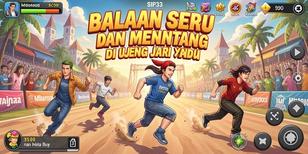 Screenshot gameplay SIP33 menampilkan momen balapan yang intens dan kendaraan keren.