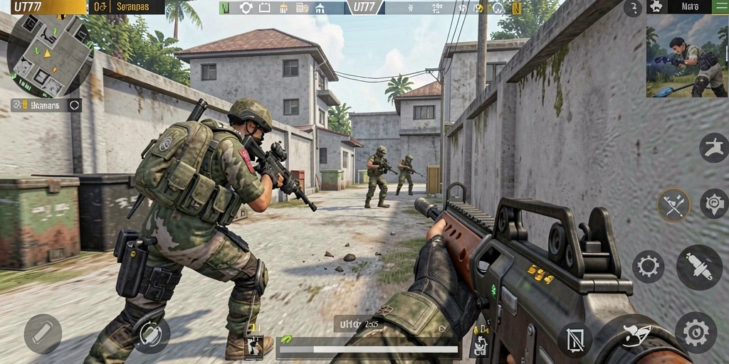 Tampilan gameplay UT77 dengan aksi tembak-menembak yang mendebarkan.