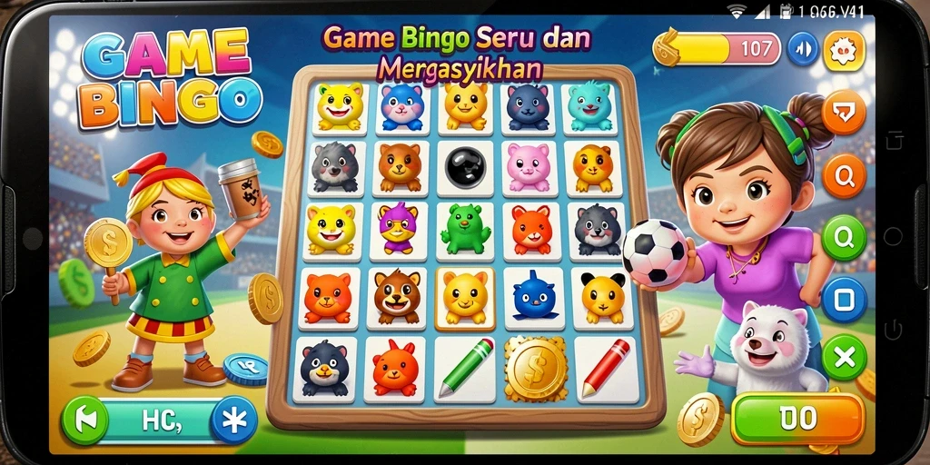 Tampilan gameplay V07 yang menarik dan interaktif dalam permainan Bingo.