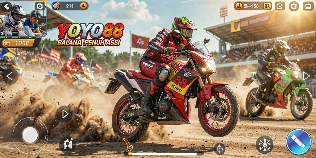 Tampilan gameplay mendebarkan saat balapan motor di YOYO88.